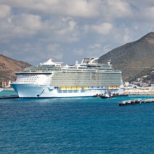 Cruise ship docked at a Caribbean port